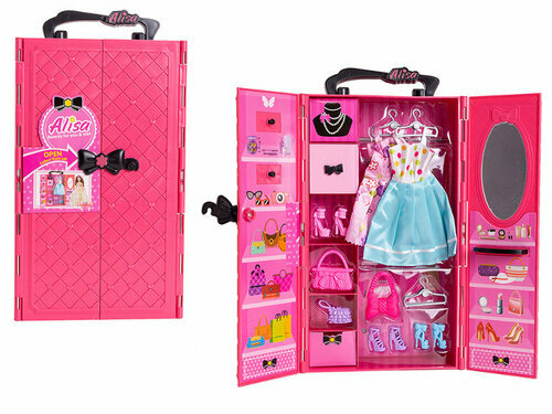 Garderoba z ubrankami różowa, szafa dla lalki
