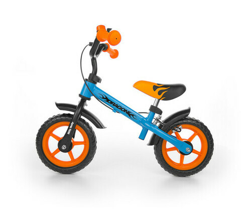 Rowerek biegowy z dzwonkiem i hamulcem Dragon pomarańczowo-niebieski