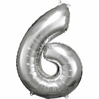 Balon foliowy Duża cyfra 6 srebrna, 60x86cm
