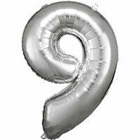 Balon foliowy Duża cyfra 9 srebrna, 60x86cm