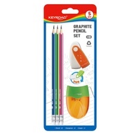Zestaw szkolny, wyprawka, 5 elementów: 3 ołówki, gumka i temperówka, KEYROAD