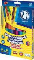 Kredki ołówkowe trójkątne dwustronne ASTRA - 18 kredek 36 kolorów z temperówką