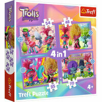 Puzzle 4w1 Przygody kolorowych Trolli, Trolls 3, Trefl
