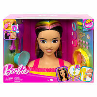 Barbie, Głowa do stylizacji, Czarne włosy z neonowymi tęczowymi pasemkami, MATTEL