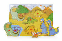 Drewniana układanka z uchwytami Dinozaury