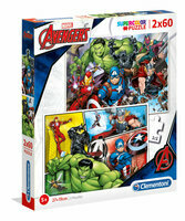 Puzzle 2x60el, Avengers Marvel, Thor, Kapitan Ameryka, Hulk, Ironman