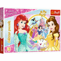 Puzzle z brokatem 100el, Bella, Syrenka Ariel, Śnieżka, Jasmine