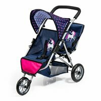 Bayer Wózek na 2 lalki - Jogger DUO niebieski z jednorożcem 39154AA