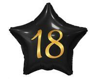 Balon na 18 urodziny 48cm, czarna gwiazda i złoty napis, Godan