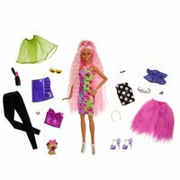 Barbie, Lalka EXTRA MODA, Deluxe, zestaw ubranka + piesek, MATTEL