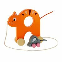 Kotek z myszką, drewniane zabawki do ciągnięcia 