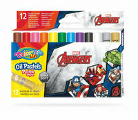 Pastele olejne trójkątne 12kol + temperówka Avengers, Iron Man, Hulk