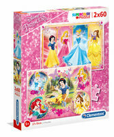 Puzzle 2x60el - Księżniczka Disney, Śniezka, Syrenka Ariel, Kopciuszek, Bella Disney